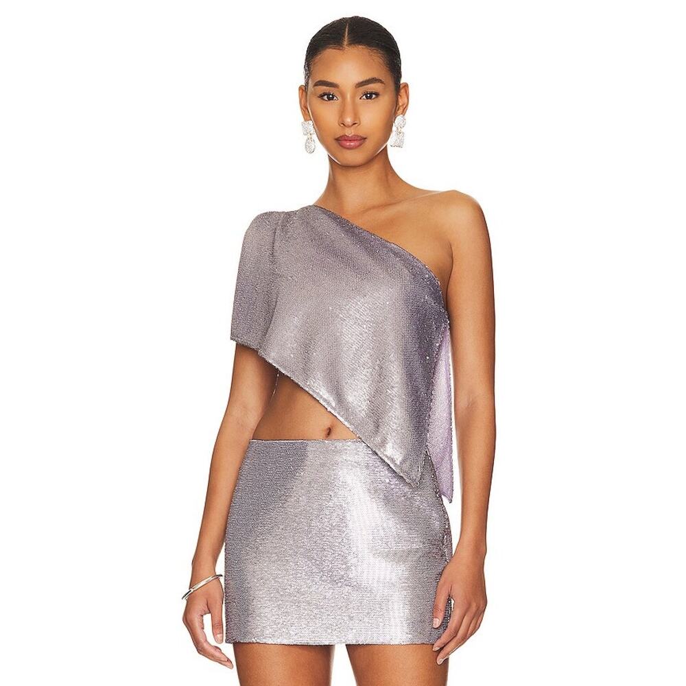 GAUGE81 Moville Lilac Sequin One‎ Shoulder Cutout Top Size S NWT Designer